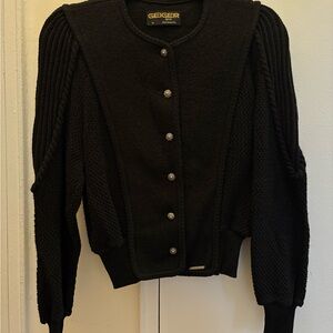 Vintage Geiger Black 100% Wool Knit Cardigan Sweater